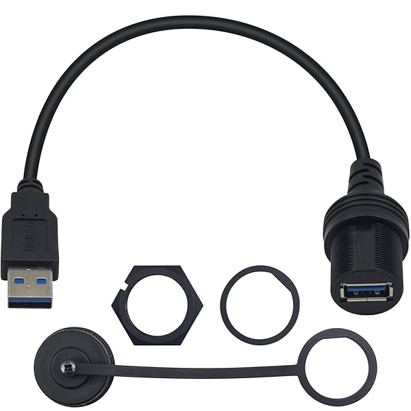 USBフラッシュマウントケーブル、 ラウンドシングルポート USB 3.0パネル フラッシュマウント延長ケーブル バックル付き 車 トラック ボート オートバイ ダッシュボード用、 30cm