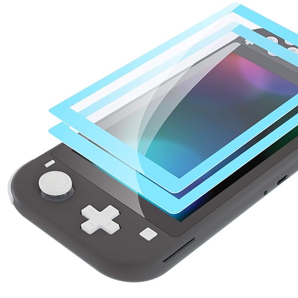 Switch Liteに対応用ヘブンブルーボーダー透明なHDクリアセーバー保護フィルム、Switch Liteに対応用強化ガラススクリーン保護フィルム［傷防止、指紋防止、飛散防止、バブルフリー］【ヘブンブルー】
