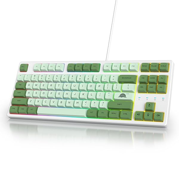 75％のメカニカルキーボード、Redスイッチ、RGBバックライトのゲーミングキーボード、Win/MacラップトップPCゲーマー向けの87キーのコンパクトなTKL有線キーボード(Matcha green/red Switch)