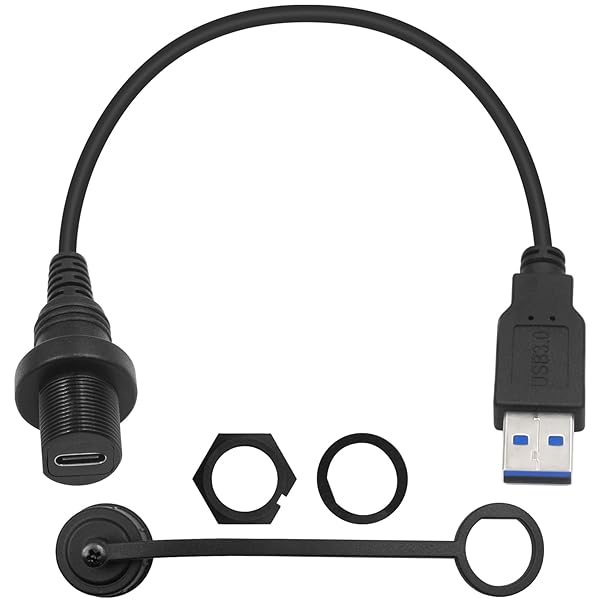 USB Type C USB3.0パネルフラッシュ防水ケーブル USB 3.0オスからタイプC 3.0メス カーマウント ダッシュフラッシュ 防水延長ケーブル 車 ボート オートバイ用 (1フィート/30cm)