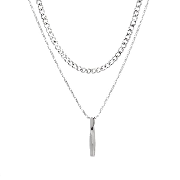 ネックレス メンズ ダブルチェーン サージカルステンレス シンプル ステック シルバー ネックレスメンズ 誕生日 ネックレス チェーン プレゼント 男性 ダブルネックレス シルバー シンプル
