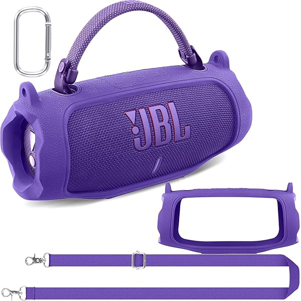 (ケースのみ)JBL Charge 6 ポータブルスピーカー用シリコンケース ショルダーストラップ付き,パープル‐