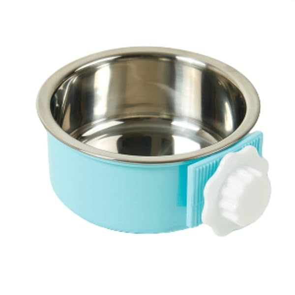 ペットボウル ハンガー ゲージ用 犬猫用 フード ボウル ウォーターボウル ペット食器 犬用食器 餌皿 ステンレス製 (S, ブルー)