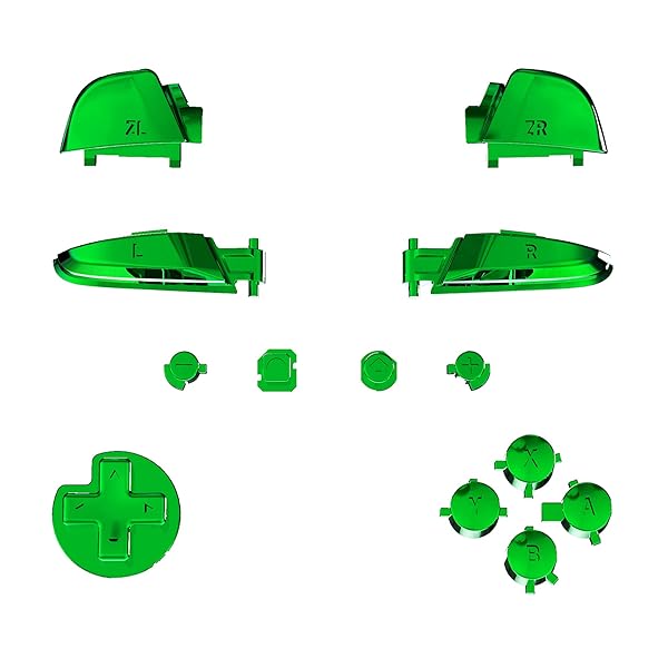 プロコン switchに対応用ABXY D-pad ZR ZL L Rボタン、switch proコントローラーに対応用メタリッククロームフルセットボタン‐クロームグリーン