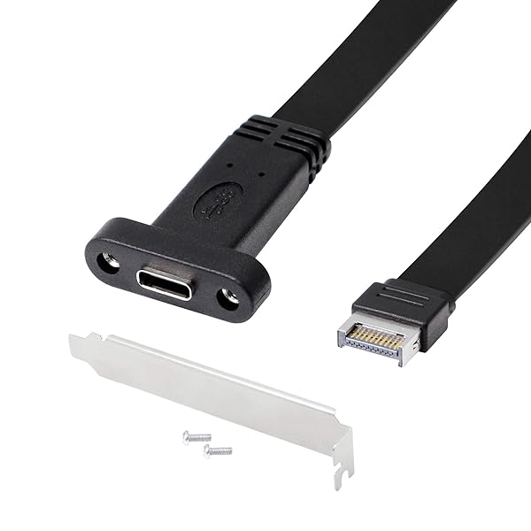usb 3.1 フロントパネルヘッダー から type c延長ケーブル Type-E オス - タイプ-Cメス延長ケーブル usb 3.1 gen2 10gbps パネルマウントネジ付き 全長50cm