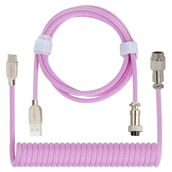 USB Cメカニカルキーボードコイルケーブル、編組ダブルスリーブタイプCキーボード着脱式アビエーターケーブル(ピンク) 適格請求書発行可