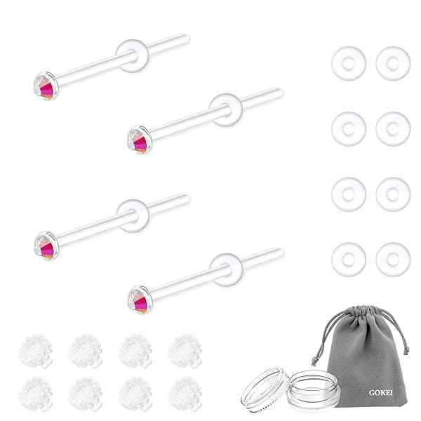 ガラスピアス 透明ピアス 強化ガラス ピアス レディース 【4本ピアス+16個キャッチ】 14G 16G 18G 20G 金属アレルギー対応 軟骨ピアス ボディピアス つけっぱなし ガラス ピアッサー 透明 肌になじむ 軟骨 へそピアス キャッチ 両