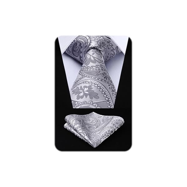 結婚式 シルバー ネクタイ チーフ セット メンズ ペイズリー柄 ネクタイ フォーマル 礼服用 紳士 入学式 卒業式 ブランド プレゼントHP-01