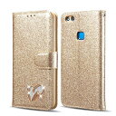 Huawei P8 Lite 2017 ケース 手帳型 PU キラキラ カード収納 横置き Qi充電 全面保護 ストラップ