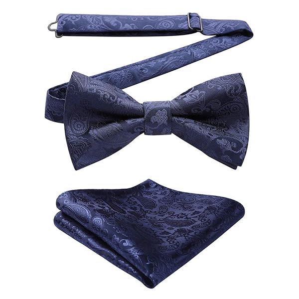 ブルー 蝶ネクタイ メンズ ワンタッチ 蝶ネクタイ チーフ セット 絹シルク ボウタイ ペイズリー 柄 結婚式 クリップ式 簡単着脱 礼服 プレゼント By…