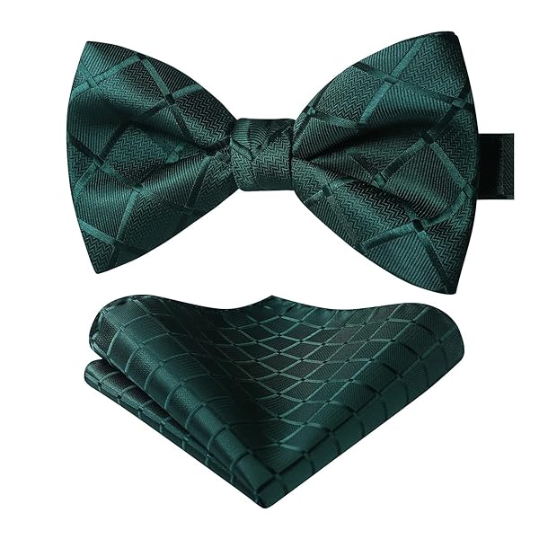 グリーン 蝶ネクタイ メンズ ワンタッチ 蝶ネクタイ チーフ セット 絹シルク ボウタイ 結婚式 ペイズリー 柄 クリップ式 簡単着脱 礼服 プレゼント By…