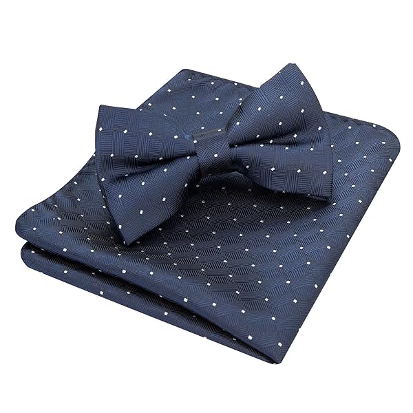 蝶ネクタイ メンズ ワンタッチ ボウタイ - 幾何柄 ドット チェック ネイビー ホワイト フォーマル 蝶ネクタイチーフ セット 簡単着脱 調節可能 bowti...