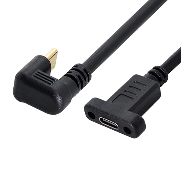 USB 3.1 Gen 2 10Gbps USB C オス-メス 180度 U型 角度付き 高速充電 データ転送 延長ケーブル パネルマウント穴付き 0.3M