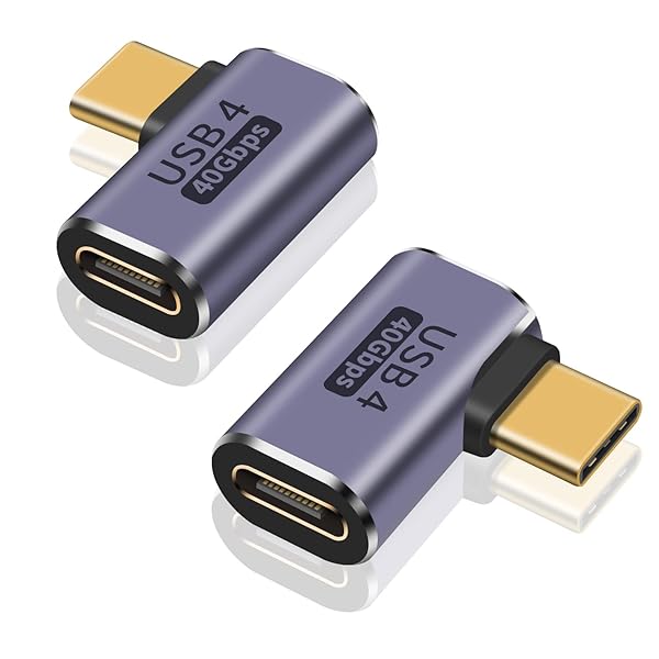 L字 USB C 延長アダプタ、40Gbps Type C 延長アダプタ L字型、90 度Type C オスメス延長アダプタ[100W 5A急速充電 8K@60Hz映像出力]タイプc対応 thunderbolt USB 4 .0 ケーブル、2個