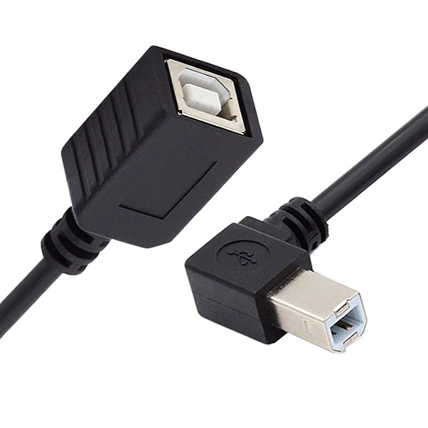 USB 2.0 Bタイプ オス-メス延長ケーブル 左角度 90度 20cm プリンタースキャナーディスク用