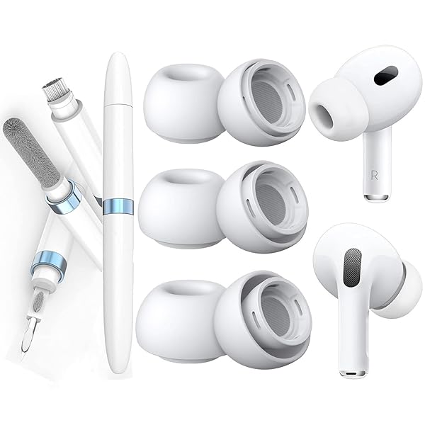 イヤーピース AirPods Pro 第1/2世代対応 イヤーピース シリコンイヤーチップ 遮音性 滑り止め 柔らかい 耳垢ガード フィット感 脱落防止 3 in 1イヤホン掃除道具付き 多機能airpods掃除道具 (ホワイト, S/M/L)