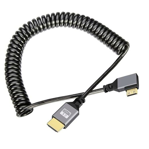 Mini HDMI ストレッチコイルケーブル HDMI 1.4~Mini HDMI 90度 左角度 4K 60hz 延長ケーブル Mini HDMI ストレッチコイルケーブル HDMI 1.4~Mini HDMI 90度 左角度 4K 60hz 延長ケーブル