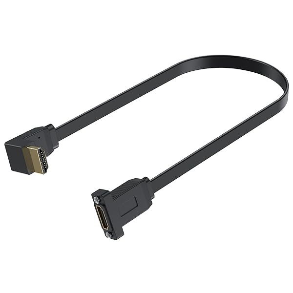 L型HDMI 延長ケーブル、(上向き)90度 超薄型スリム、4K パネ マウントプラグ付き L字 HDMIフラットケーブル、オス-メス 延長コード、TV Xbox 対応(50cm)