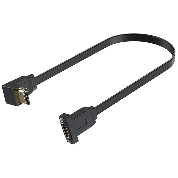 HDMI 延長ケーブル L型 L字 50cm、4K 32Gbps 超薄型 HDMI オス-メス 延長コードフラットケーブル、90度パネルマウントプラグ付き 対応Switch TV Xbox 用 (下向き)