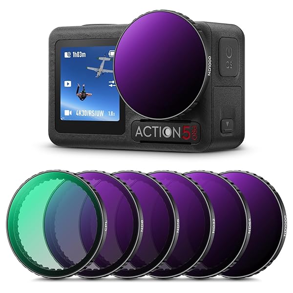 Osmo Action 5Pro/4/3 用フィルターセット(PL+ND8+ND16+ND32+ND64+ND1000) 【元レンズに直接はめ込むだけで取付可能】NDフィルター 減光フィルター CPLフィルター 偏光フィルター レンズ保護 AGC光学