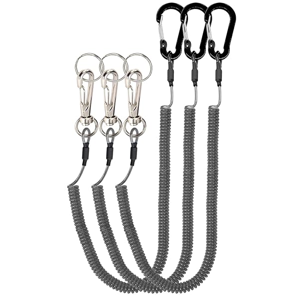 スパイラルコード 落下防止ストラップ ランヤード カールコード ワイヤー内蔵 360°回転自由 最大伸長2.5メートル 3本入り