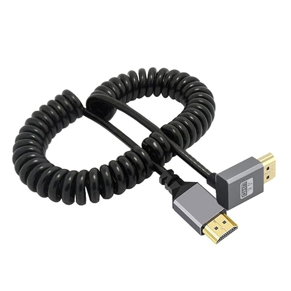 4K 60hz ストレッチ コイル状ケーブル オス HDMI 2.0 - オス HDMI 90 度角度アップ ラップトップ モニター HDTV コンピューター用