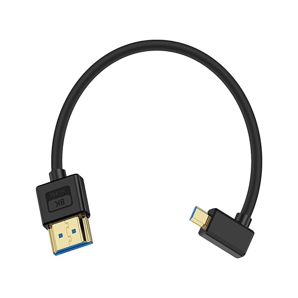 短い Micro HDMI to HDMI 変換アダプタケーブル 0.3m、 極薄 8K Micro-HDMI 変換ケーブル L型 左向き 柔らかい 超高速 48Gbps対応 Switch/HDTV/Roku/Xbox/PS4/PS3などに