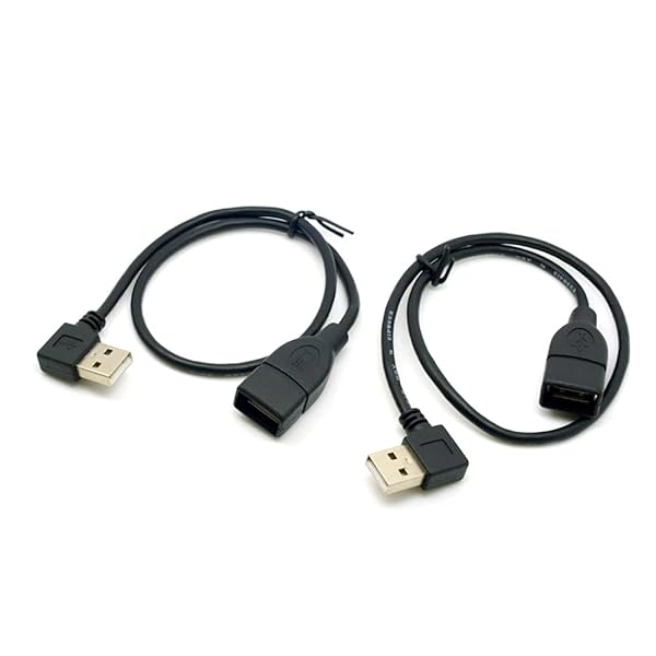 2本90°左＆ライトアングルUSB 2.0オス - USBメス延長ケーブル40 cm