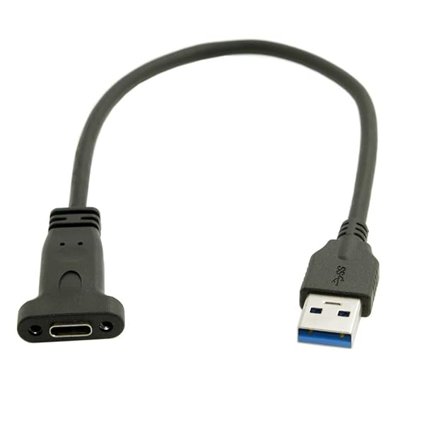 CY USB Cケーブル、USB 3.0 Type A オス - Type C メス データケーブル 20cm パネルマウントネジ穴付き
