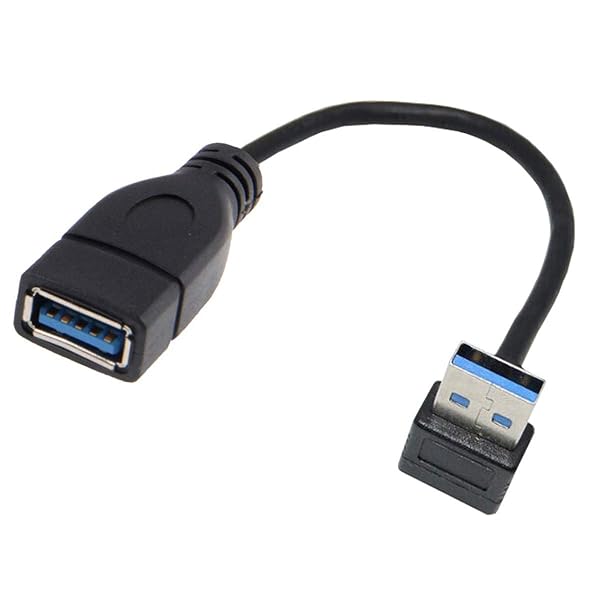 USB 3.0 タイプAオスからUSB 3.0 タイプAメス延長ケーブル 20cm 5Gbps 90度 ブラック