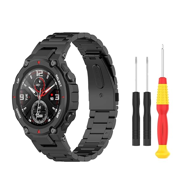 スポーツ バンド For Amazfit T-Rex スマートウォッチ A1918 ソリッドステンレススチール リストバンド..