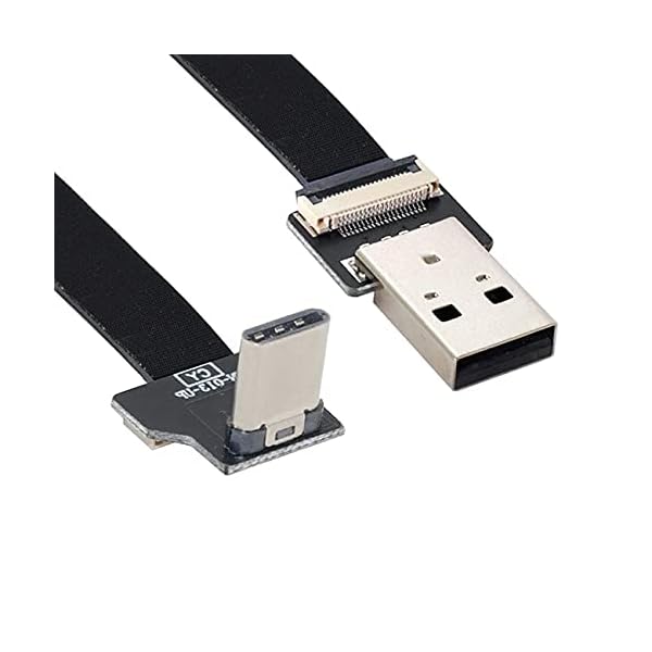 Up Down Angled USB 2.0Type-AオスからUSB-CType-CオスデータフラットスリムFPCケーブル（FPV、ディスク、電話用）20cm