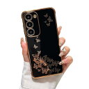 Samsung Galaxy S23 ケース用、電気メッキ バタフライ ゴールド エッジ - かわいい耐衝撃性スリム TPU バンパー電話ケース Samsung Galaxy S23 5G用 - 黒(2)