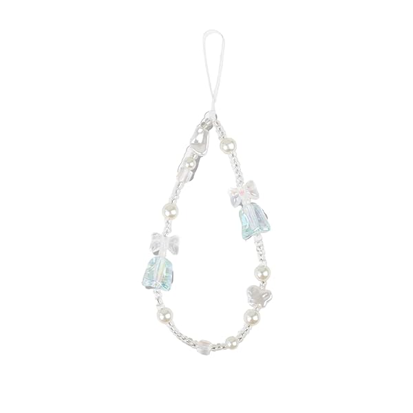 ストラップ スマホ 手首 落下防止 携帯 ハンドストラップ 女の子 吊り下げペンダント装飾 落下防止 蝶結び カラフルビーズ スマホ小物 全機種対応 (E)