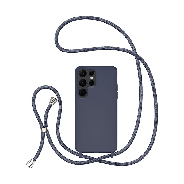 対応 Samsung Galaxy S24 Ultra 用の ケース シリコン 調節可能なケース 肩がけ 首掛け 紐付き ストラップホール付き 薄型 軽量 耐衝撃 カバ－ 落下防止 紛失防止 ショルダー バンパー - ダークブルー