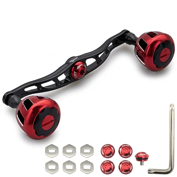 130mm リール ハンドル 32mmノブ搭載 シマノ ダイワ アブガルシア 通用 ベイトリール 用 Wheel Series (120mm - ブラック＆レッド) (818)