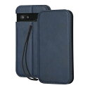 Google Pixel 8A ケース 手帳型 ピクセル8A レザーケース カード収納 内蔵マグネット式(携帯ストラップ付き、ガラスフィルム付き)レトロネイビー