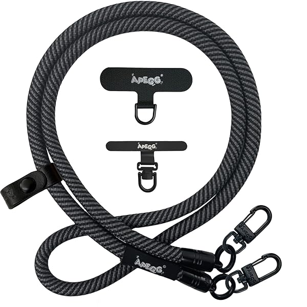 携帯ストラップ スマホショルダーストラップ 首掛け・肩掛けストラップ 長さ120cm 太さ10mm 頑丈な金属パーツ 落下防止 ストラップホルダー2枚付き 全機種対応 Carbon Black