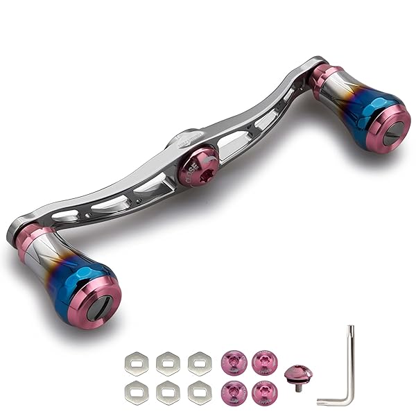 V2.0 90mm/105mm/115mm ベイト リール ハンドル シマノ(shimano) ダイワ(daiwa) アブガルシア(abu) 通用 ベイトリール 用 航空アルミ製 Aurora Series (V2.0-115mm - ガンメタル＆桜