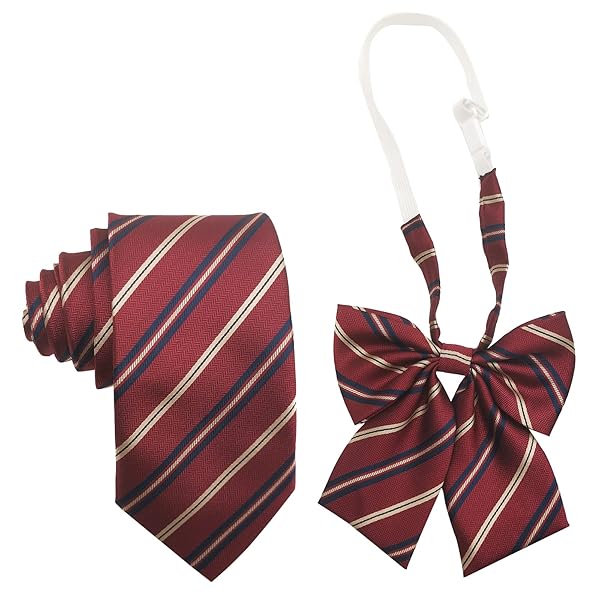 スクールリボン ネクタイ【2点セット】 女子 制服リボン 学生服 紺色 中学生 高校生リボン レッド 赤いストライプ