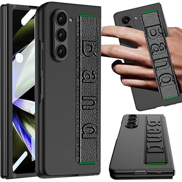 適応Galaxy Z Fold 6 ケース PC製 (SC-55E / SCG28) リストバンド フィルム一体型 ストラップホール付き 画面保護 耐衝撃 ワイヤレス充電対応 サムスン ギャラクシー フォールド 6 スマホ ケース(ブラック)