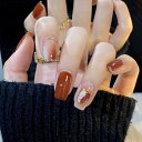 ネイルチップ ミディアム 24枚入り ネイルチップ ショート 人気 和風 かわいい シンプル おしゃれ つけ爪 ショート 春夏 花嫁ネイル 光沢 成人式 入学式 卒業式 結婚式パーティー ネイル チップ秋冬 ツールキット付属(#YRZ23)