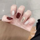 ネイルチップ ミディアム 24枚入り ネイルチップ ショート 人気 和風 かわいい シンプル おしゃれ つけ爪 ショート 春夏 花嫁ネイル 光沢 成人式 入学式 卒業式 結婚式パーティー ネイル チップ秋冬 ツールキット付属(#JMY25)