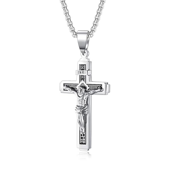 ネックレス メンズ 十字架 シルバー ステンレス イエス 十字 クロスペンダント カッコいい 男性ネックレス 厄除け お守りネックレス おしゃれ アンティーク風