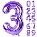 バルーン アルミ風船 数字3 ナンバー 40インチ 大きい 誕生日 ハッピーバースデー 飾り付け ウェディング 記念日 パーティー 紫 約90cm パープル(3)