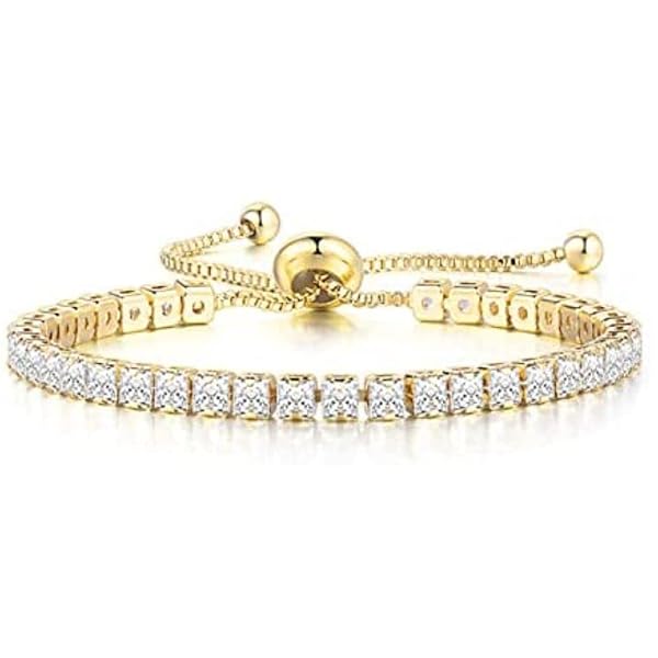 ブレスレット レディース 18K ピンクゴールド プレーティング キュービックジルコニア 調整可能 ニッケルフリー アレルギー対応 誕生日プレゼント (金ーCZ)