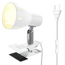 クリップランプ、E26 ランプホルダー、LED 電球 (9W,色温度3000K) 付き、屋内用、スイッチソケット付き、屋内照明、ワーク、読書作業、リビングルーム、寝室照明 (白色クリップランプホルダー)