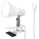 クリップランプ、E26ランプホルダー、LED電球 (9W,色温度,5000K) 付き、屋内用、スイッチソケット付き、屋内照明、ワーク、読書作業、リビングルーム、寝室照明 (白色クリップランプホルダー)