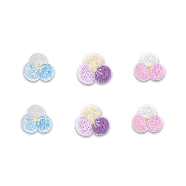 ワッペン アイロン アップリケ 女の子 子供 小さい 刺繍 入園 かわいい (三つ葉の花 6点 セット)