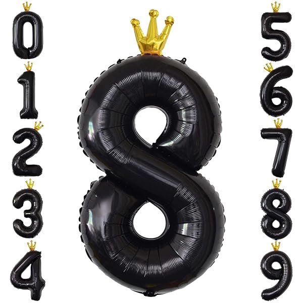 バルーン 数字 風船 誕生日 黒 40インチ 大きい ナンバー8 バースデーバルーン 王冠付き クラウン 飾り付け 結婚式 パーティー 記念日 ウェディング ブラック
